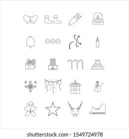 Christmas line icons set vector illustration. Contains such icon as snowflake, candy, deer, balloon, spark, party and more. Editable stroke