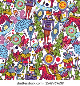 Christmas line vector seamless Nutcracker pattern.  Seamless pattern can be used for wallpaper, pattern fills, web page background, surface textures.