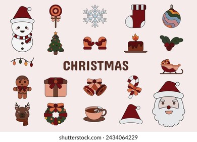 Christmas Lineal Color Vector Illustration Icon Sticker Set Design Materials