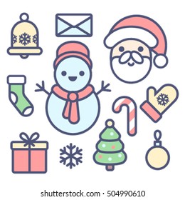 Christmas linear color icons. Vector outline set 