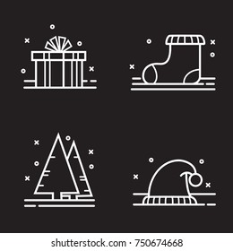 Christmas linear icon set in black and white colors. Vector art.