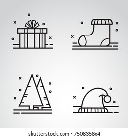 Christmas linear icon set in black and white colors. Vector art.