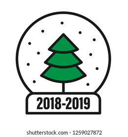 Christmas linear icon. Snow ball icon. 2019 New year tree vector sign.   Color snow ball sphere illustration for Christmas card. Christmas snow ball toy icon. 