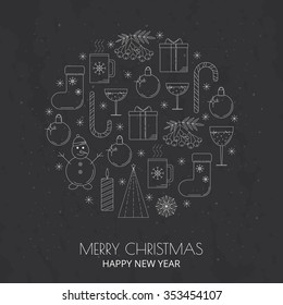 Christmas linear icons composed in circle shape.