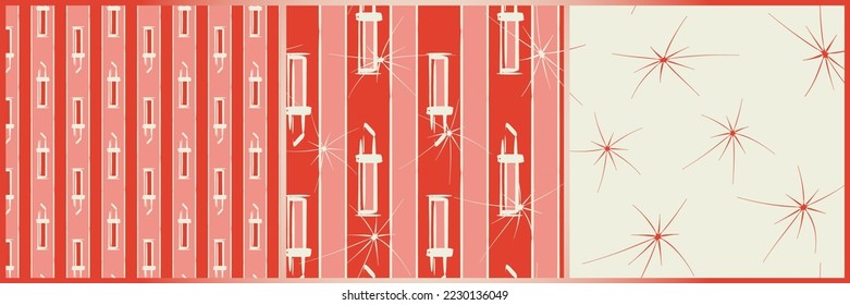 Christmas lipstick seamless vector pattern pack. Vermilion red pattern set with gorgeous snowy hand-drawn lipsticks. Beauty and packaging winter patterns.