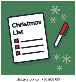 Christmas List Written On A Notepad in Line Art Style