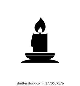 Christmas Lit Candle and Candlestick Holder. Flat Vector Icon illustration. Simple black symbol on white background. Lit Candle, Candlestick Holder sign design template for web and mobile UI element