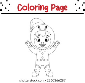 Christmas little boy Coloring Page for Kids. Merry Christmas Vector illustration coloring book.