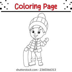 Christmas little boy Coloring Page for Kids. Merry Christmas Vector illustration coloring book.