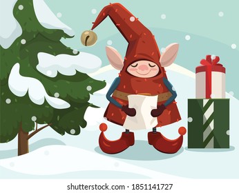 Christmas little Elf is reading the wishlist