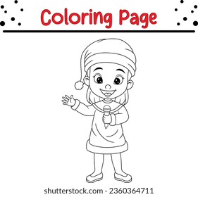 Christmas little girl Coloring Page for Kids. Merry Christmas Vector illustration coloring book.