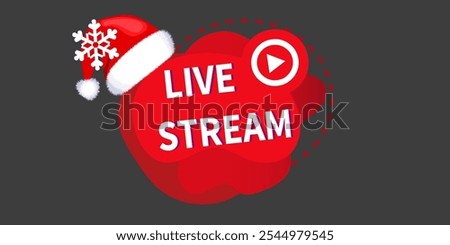 Christmas Live Stream Icon.
Live stream flat logo - red vector design element with play button. Vector illustration Live streaming, video, news symbol on transparent background. Social media template.