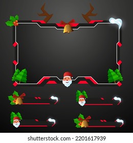 Christmas live stream overlay gaming interface video screen border frame set for Christmas celebration video streaming or broadcasting. 