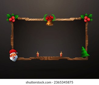 Christmas Live Stream Overlay Wooden Style Webcam Border Frame with Santa Claus, Christmas Tree, Bell, Candles, Wreath and Decorative Christmas Ornaments for Enhancing Xmas Celebration Video Broadcast