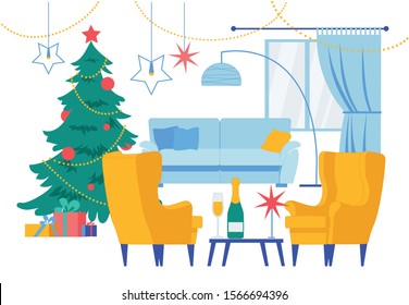 Christmas Living Room Home Interior Illustration