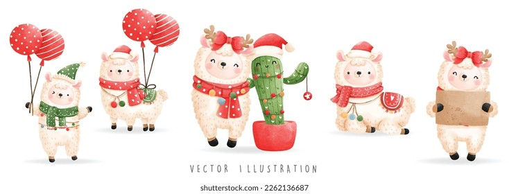 Christmas llama banner, Christmas Vector illustration