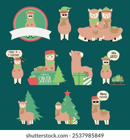 Christmas Llama Clipart. Festive Holiday Llama Illustrations. Cute Christmas Llama Clipart featuring festive llamas and alpacas. Perfect for holiday crafts, scrapbooking, and printable stickers.