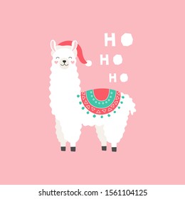 Christmas llama. Holiday card. Vector illustration for children.