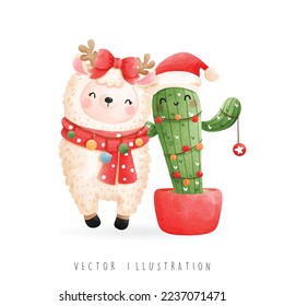 Christmas llama, Christmas vector illustration