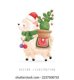 Christmas llama, Christmas vector illustration