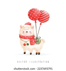 Christmas llama, Christmas vector illustration