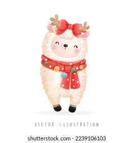 Christmas llama, Christmas vector illustration
