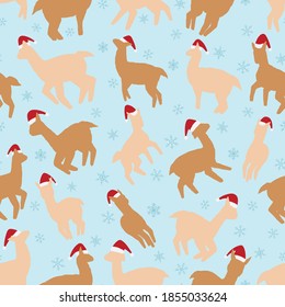 Christmas Llamas seamless pattern. Vector illustration background for surface, t shirt design, print, poster, icon, web, graphic designs. 