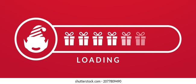 Christmas loading bar with elf and Xmas gift boxes. Holiday Vector illustration