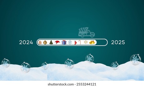 Barra de carregamento de Natal na forma de elemento de Natal. Feliz Ano Novo 2025. Modelo de design festivo para feriados de inverno.