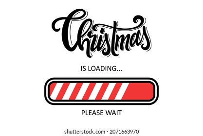 Christmas loading bar. Hand drawn lettering progress border. Vector sign concept.
