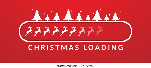 Christmas loading bar with reindeers and Xmas trees. Holiday Vector illustration