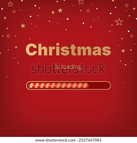 Christmas loading bar. Xmas and New Year card on red background with gold stars and snowflakes.