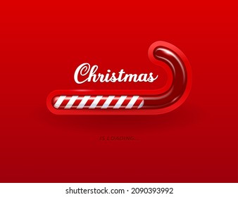 Christmas loading candy cane vector progress bar of Xmas red white stick of winter holiday sweet food. Download progress, status bar in shape of traditional Christmas sweets, countdown to Xmas holiday