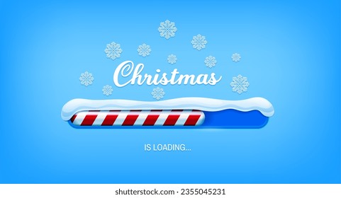 Christmas loading page. Company web page winter season holiday celebration background, Christmas greeting card or internet startup New Year loading page vector template with candy cane bar, snowflakes