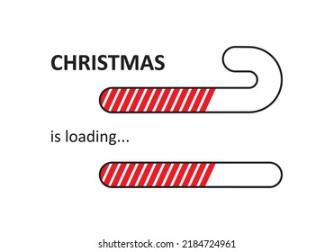 Christmas is loading progress bar,  xmas countdown  candy cane. Simple holiday winter vector illustration