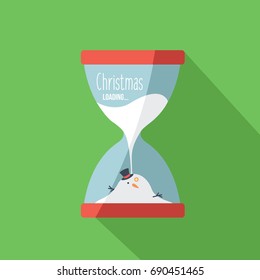 Christmas loading simple clean. time for celebrate isolated & waiting celebration in the winter. melting snowman vector cartoon in a hourglass. 