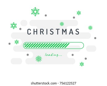 Christmas loading - vector illustration. Green shapes and light grey background.