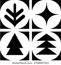 “Geometric Christmas logo with clean lines, minimal shapes, modern symmetry, featuring tree + star elements in bold, simple vector style.”