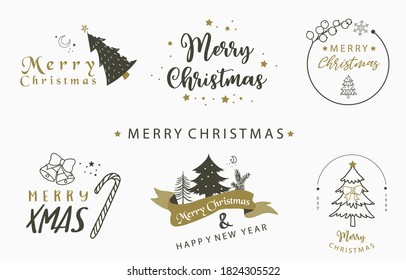 Christmas logo collection with Christmas tree, snowman,wreath,ribbon.Vector illustration for icon,logo,sticker,printable and tattoo