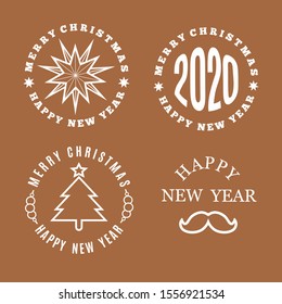 Christmas logo collection with tree, star, ball,mustache, New Year wishes typography and design elements for holiday badges or stamps. 