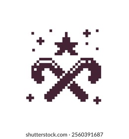 Christmas logo, crossed candy, pixel art icon. Isolated vector illustration. Design for stickers, logo, app. 