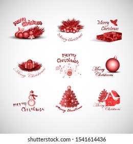 Christmas Logo And Elements Set - Isolated On Gray Background - Vector Illustration, Collection Of Xmas Icons For Label, Sticker, Christmas Tree Icon And Logo. Modern Merry Christmas Typography Vector