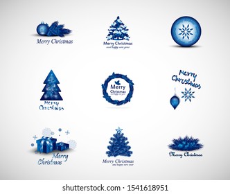 Christmas Logo And Elements Set - Isolated On Gray Background - Vector Illustration, Collection Of Xmas Icons For Label, Sticker, Christmas Tree Icon And Logo. Modern Merry Christmas Typography Vector