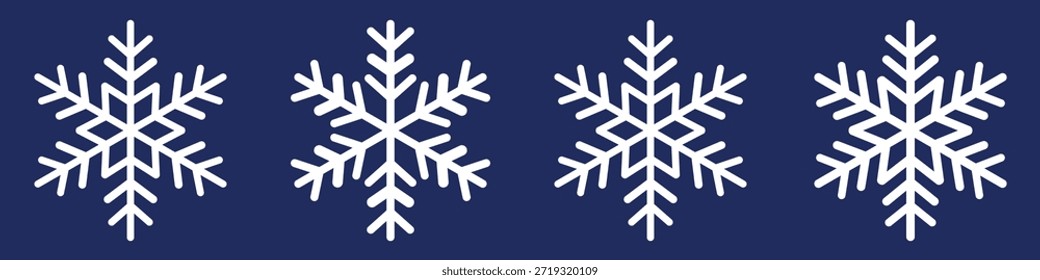 Christmas logo hand drawing. Snowflake vector editable stroke snowflake pattern. Seasonal Decoration. Set of Snowflakes Christmas design. Snowflakes white ice crystals on dark background. Snow winter.