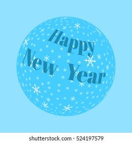 Christmas logo with text "Happy New Year". Blue Xmas  decorated with white snowflakes