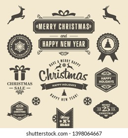 Christmas logos and medals in a retro style for Christmas