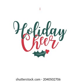 Christmas logotype or insignia. Cute cartoon holly leaf with berries. Holiday cheer.