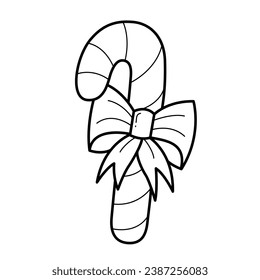 Christmas lollipop with a bow coloring book for kids. Coloring page. Monochrome black and white illustration. Vector children's illustration