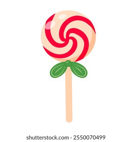 Christmas lollipop with bow isolated on white background. 