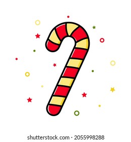Christmas lollipop, candy, bright color icon on white background. Holiday, greeting card for Christmas, New Year. Vector illustration